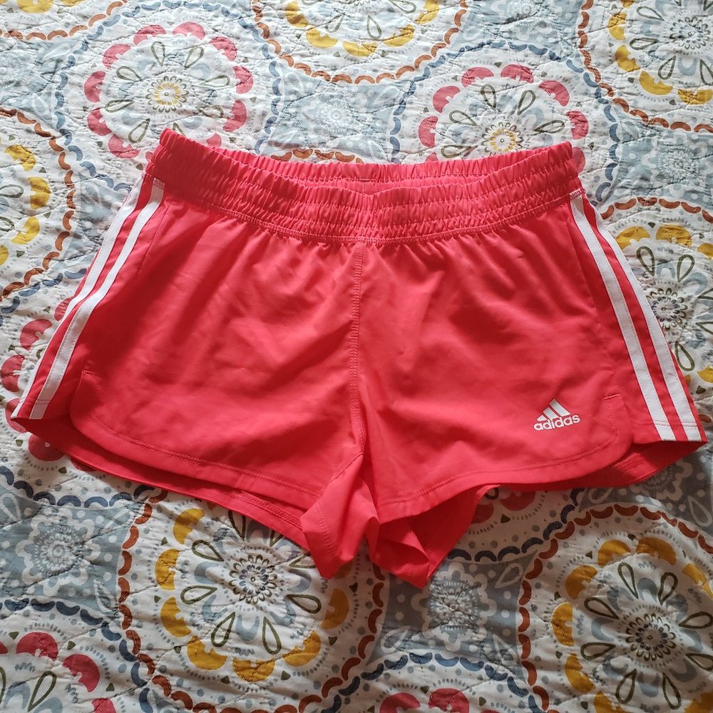 Adidas Womens Climalite 3-Stripe Shorts Neon Red S